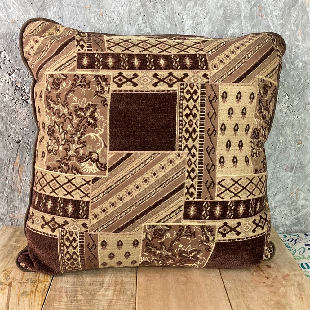 20” Brown Tapestry Faux Suede Throw Pillow Dark Academia